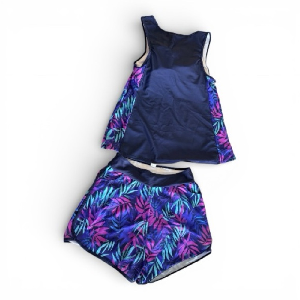 Dark Blue & Bright Tropical Floral Print, NIB